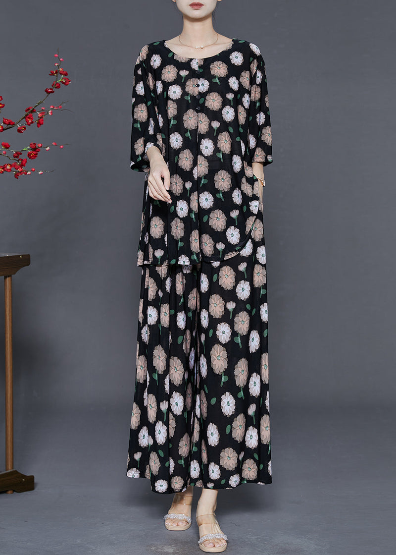 Simple Black Oversized Print Sets 2 Pieces Summer