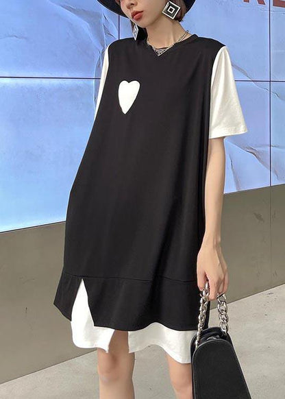 Simple Black Patchwork Side Open Asymmetrical Design Maxi Dress Summer