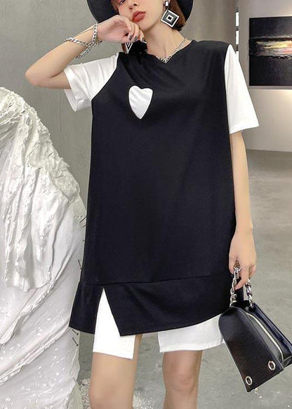 Simple Black Patchwork Side Open Asymmetrical Design Maxi Dress Summer
