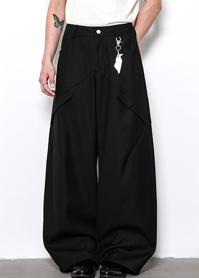 Simple Black Pockets High Waist Cotton Pants Summer