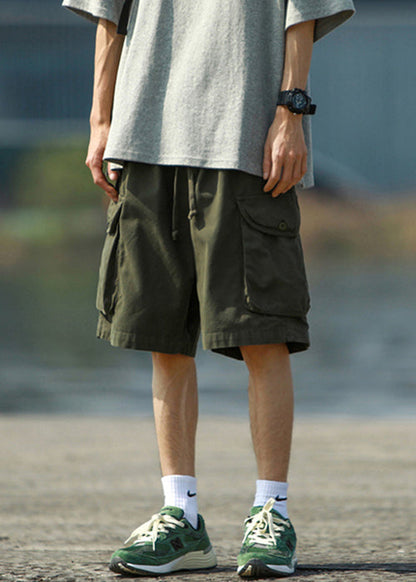 Simple Black Pockets Elastic Waist Cotton Shorts Summer