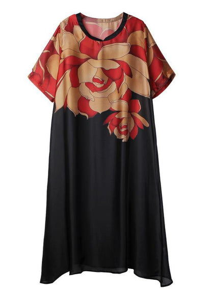 Simple Black Print Chiffon Short Sleeve Summer Dresses