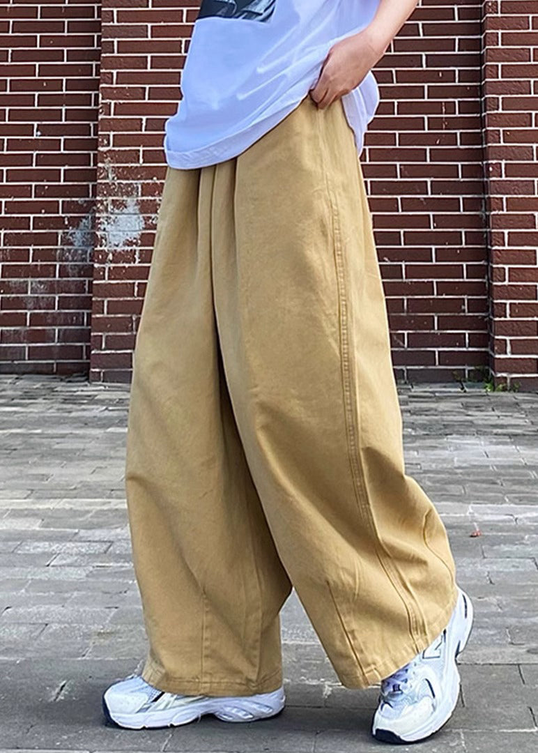 Simple Black Elastic Waist Cotton Pants Summer