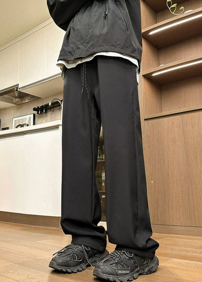 Simple Black Elastic Waist Warm Fleece Pants Spring