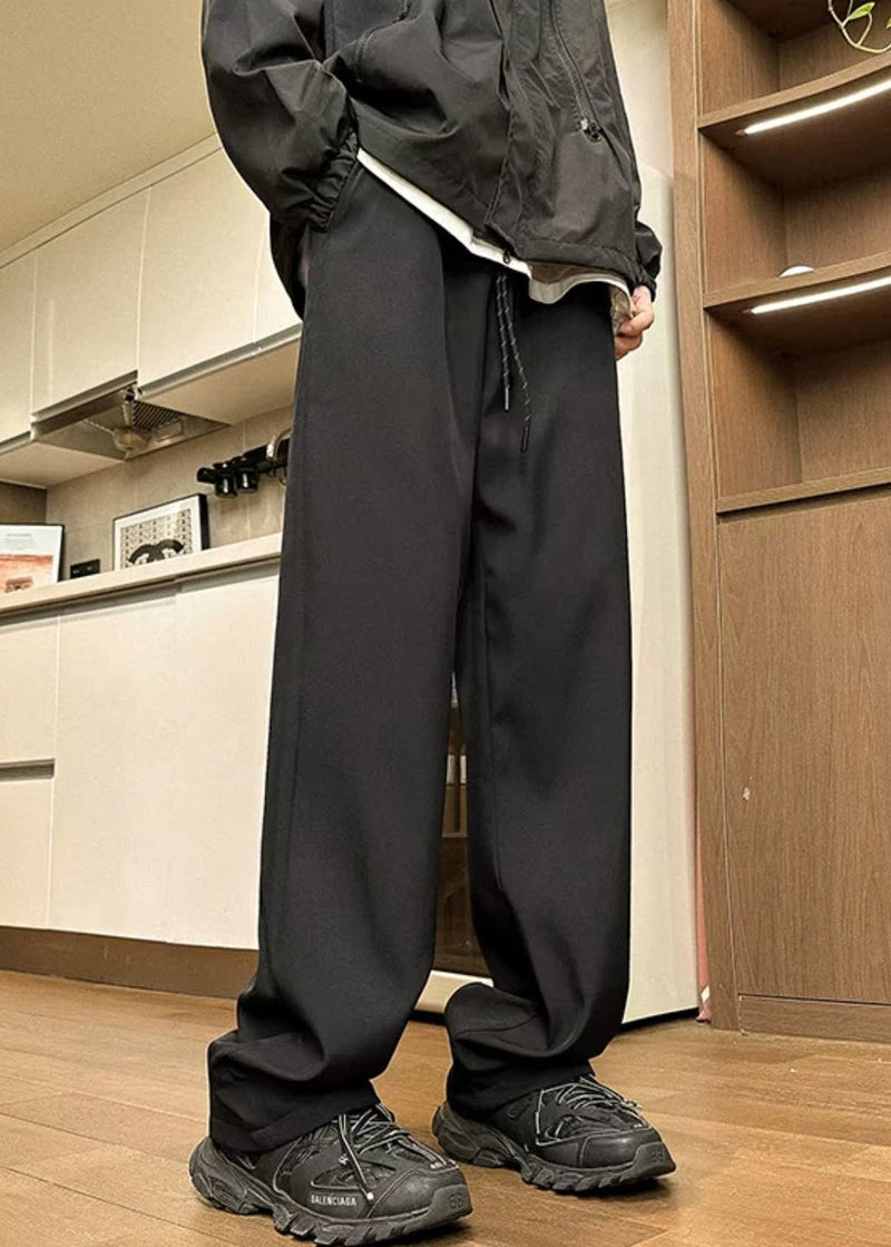 Simple Black Elastic Waist Warm Fleece Pants Spring