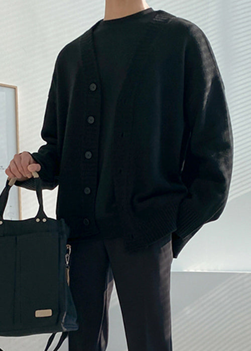 Simple Black V Neck Button Knit Cardigan Spring