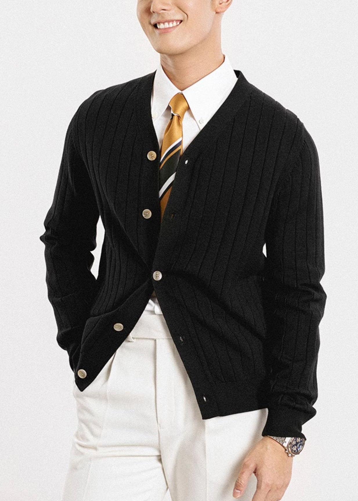 Simple Black V Neck Button Knit Cardigan Spring