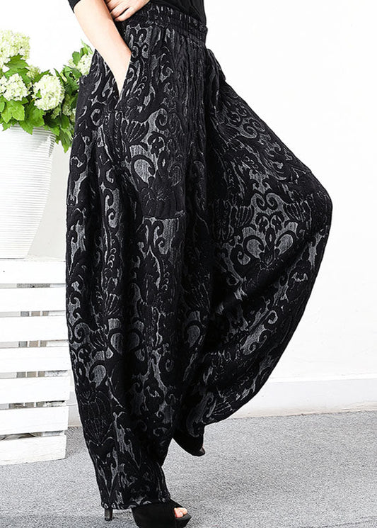 Simple Black Retro Thick Jacquard Winter Pants