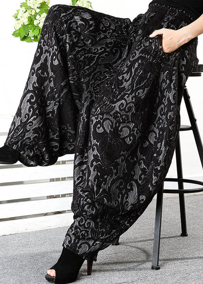 Simple Black Retro Thick Jacquard Winter Pants