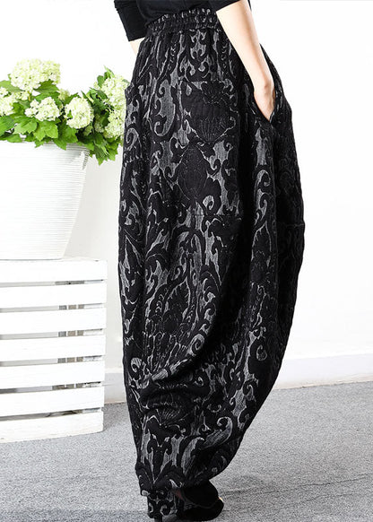 Simple Black Retro Thick Jacquard Winter Pants