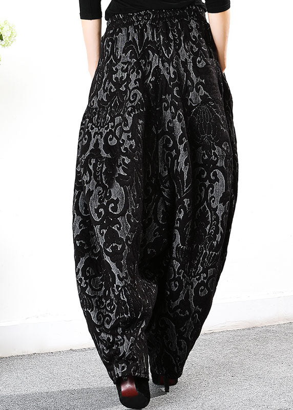 Simple Black Retro Thick Jacquard Winter Pants
