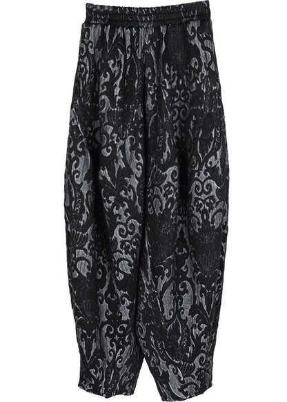 Simple Black Retro Thick Jacquard Winter Pants