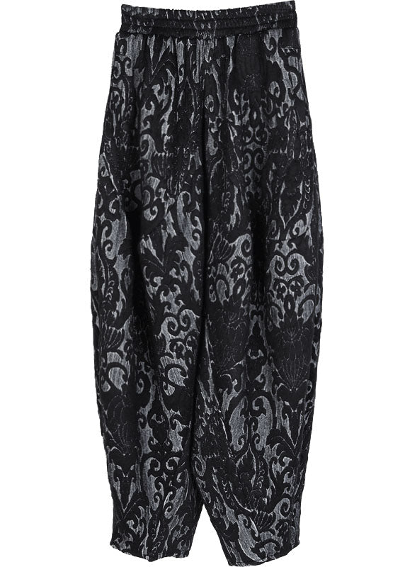 Simple Black Retro Thick Jacquard Winter Pants