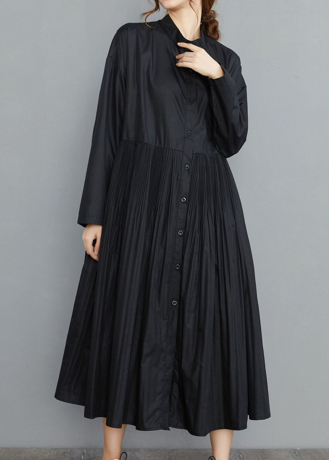 Simple Black Wrinkled Cotton Robe Dresses Spring