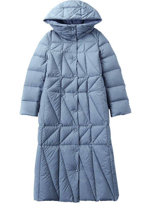 Simple Blue Button Pockets Slim Fit Winter Duck Down Coats