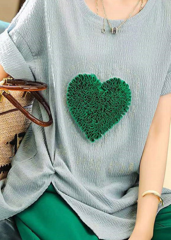 Simple Blue O-neck Loving Heart T Shirts Summer