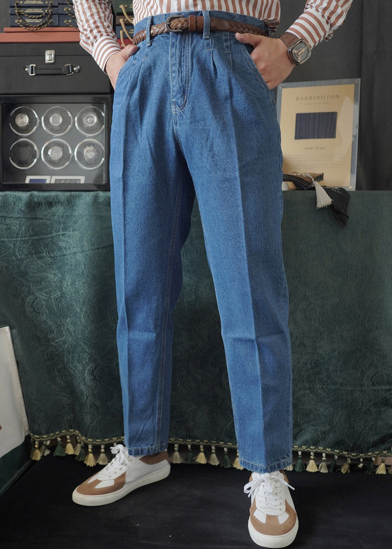 Simple Blue Pockets High Waist Denim Pants Fall