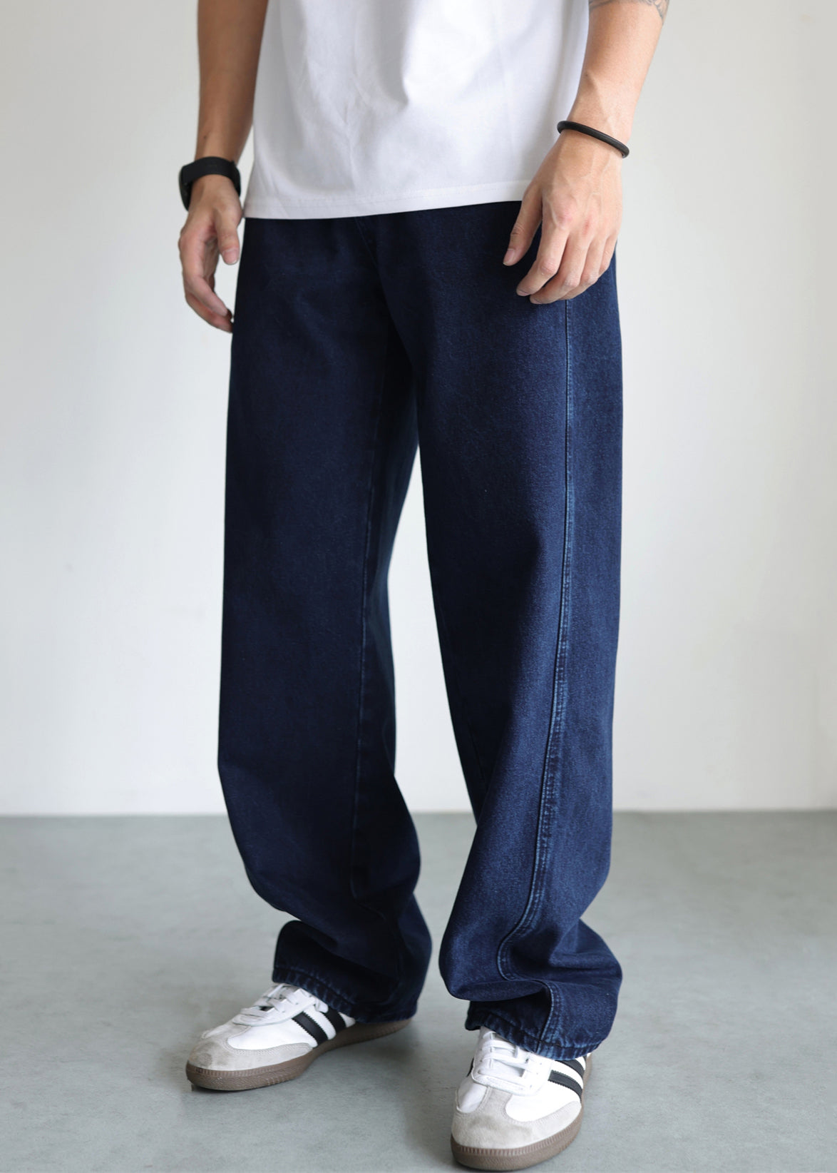 Simple Blue Pockets High Waist Denim Pants Fall