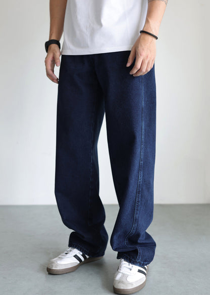 Simple Blue Pockets High Waist Denim Pants Fall