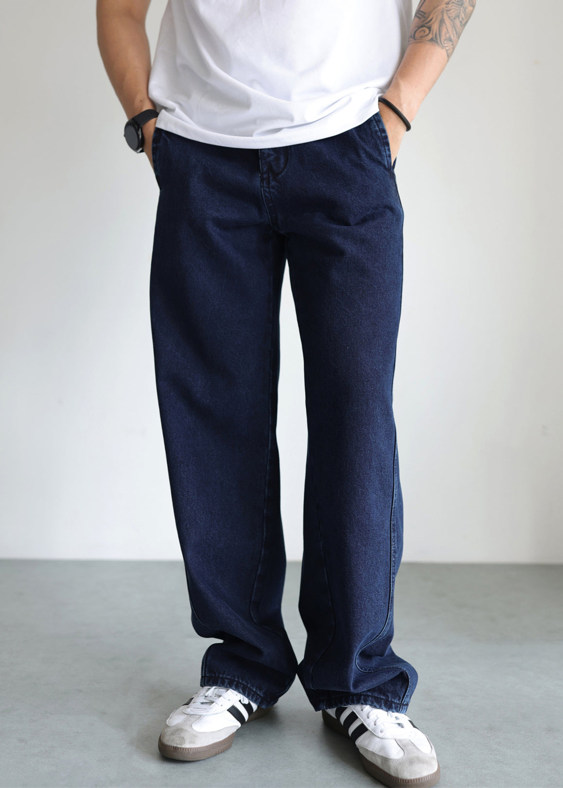 Simple Blue Pockets High Waist Denim Pants Fall