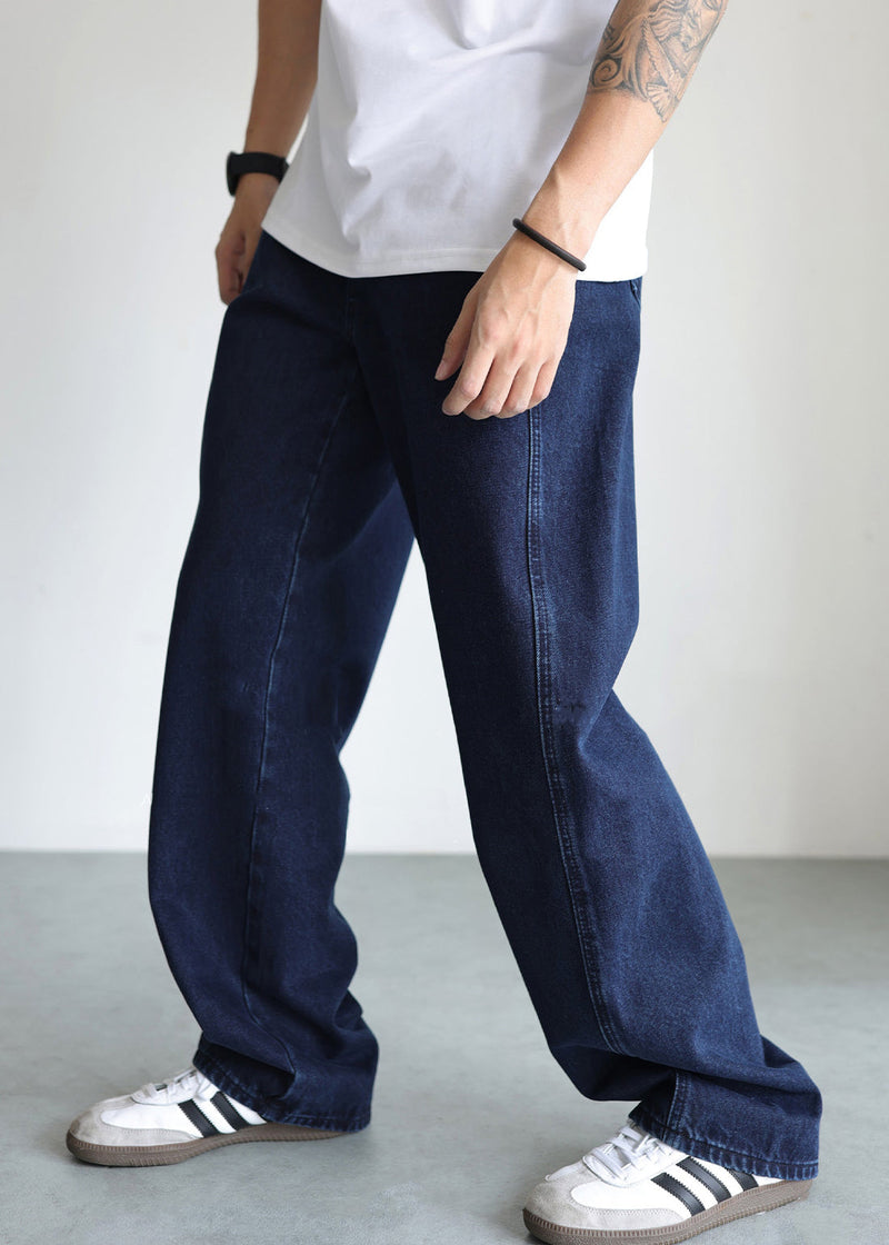 Simple Blue Pockets High Waist Denim Pants Fall