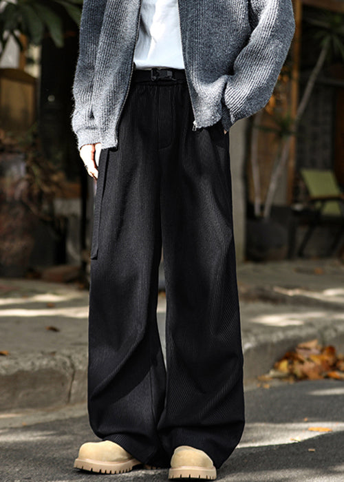 Simple Brown Pockets High Waist Warm Fleece Corduroy Pants Spring