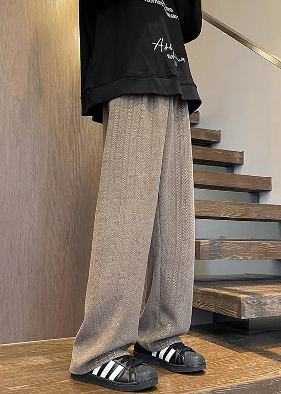 Simple Brown Pockets Elastic Waist Chenille Pants Fall