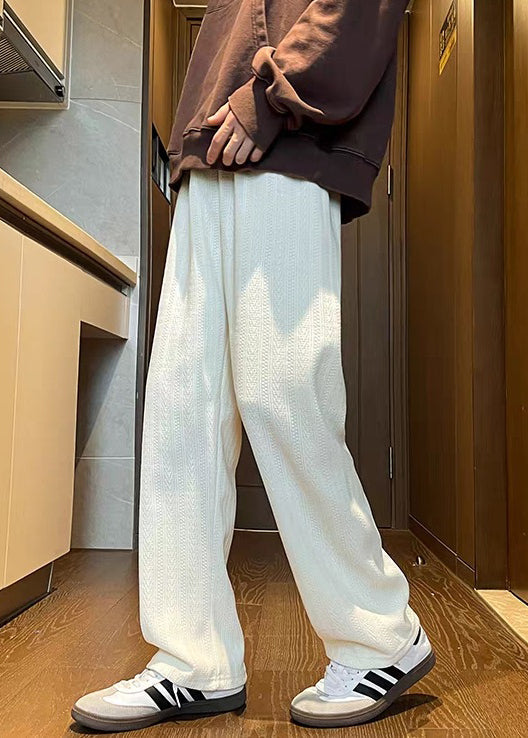 Simple Brown Pockets Elastic Waist Chenille Pants Fall
