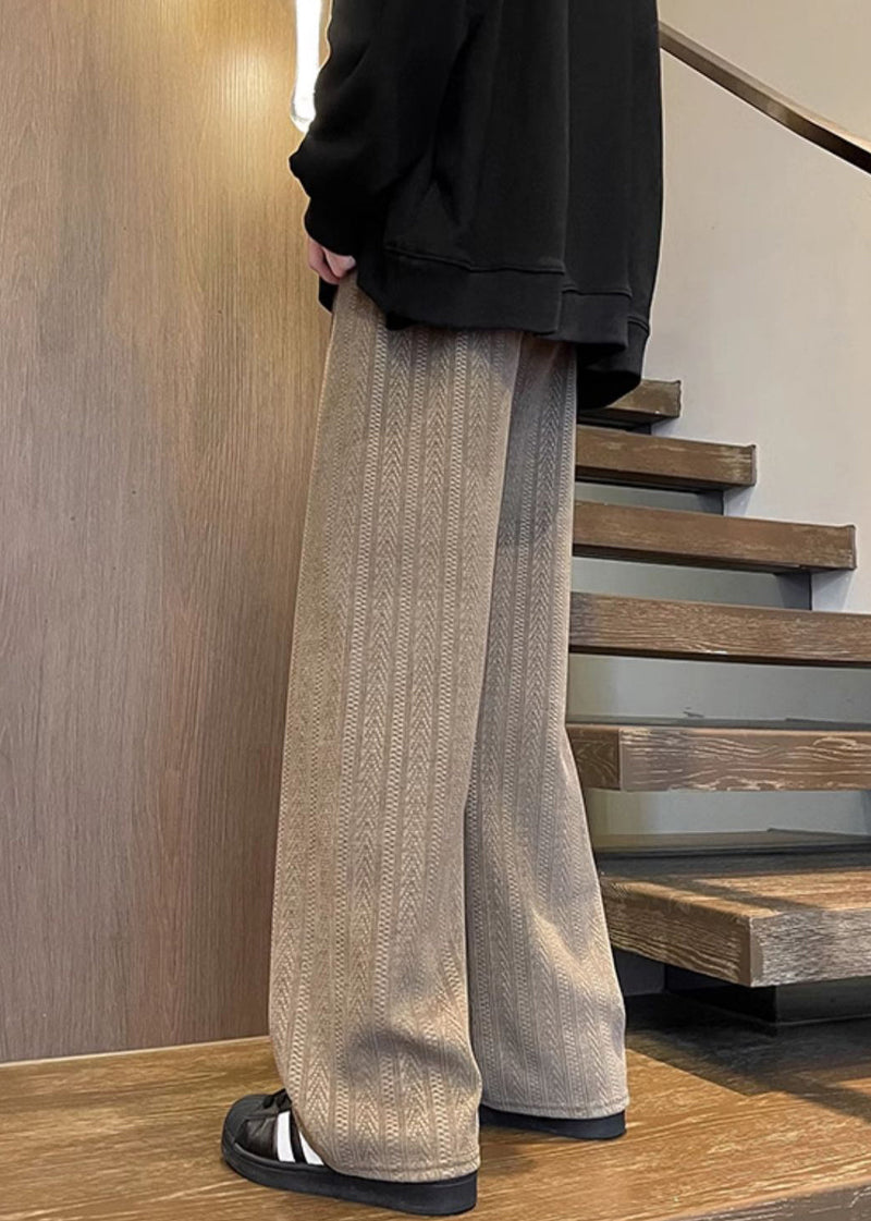 Simple Brown Pockets Elastic Waist Chenille Pants Fall