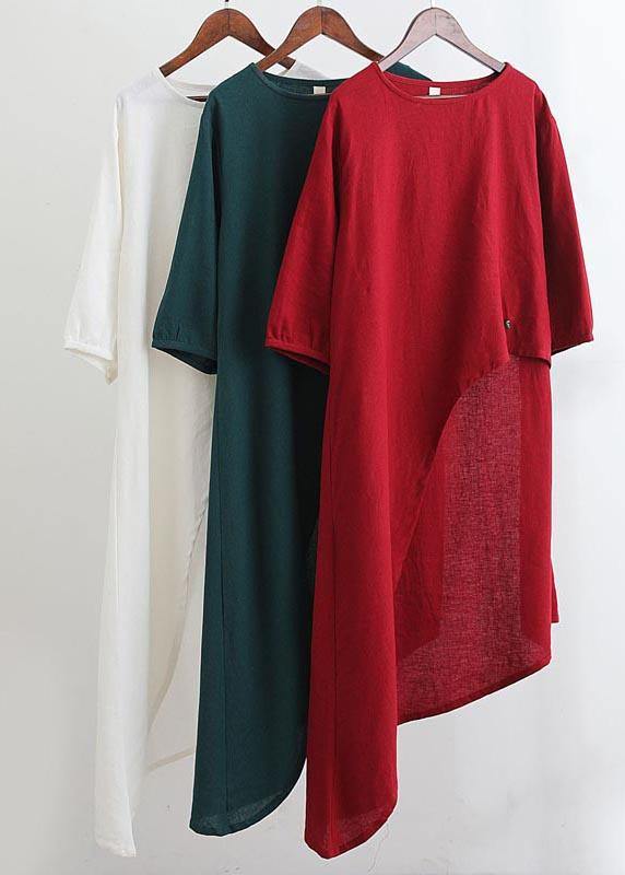 Simple Burgundy Tops Blouses O Neck Asymmetric Shirts