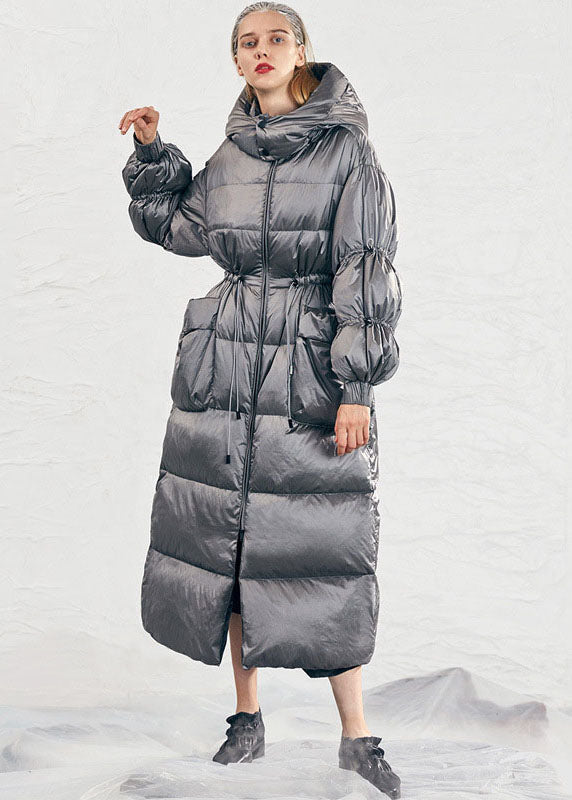 Simple Caramel Drawstring Thick Winter Duck Down Puffer Coat