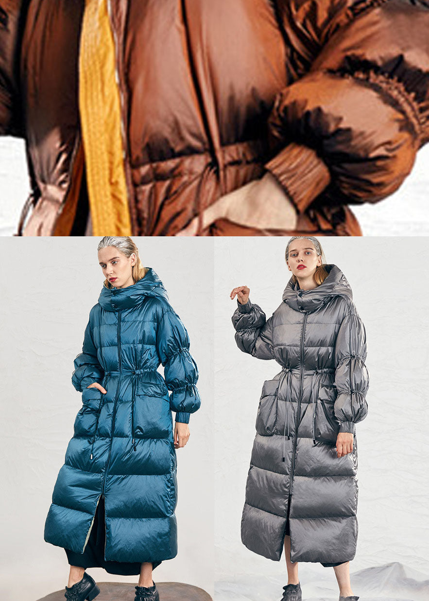 Simple Caramel Drawstring Thick Winter Duck Down Puffer Coat