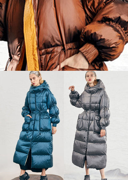 Simple Caramel Drawstring Thick Winter Duck Down Puffer Coat