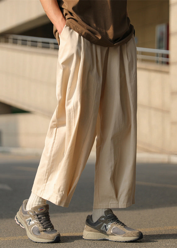 Simple Chocolate Elastic Waist Cotton Crop Pants Summer