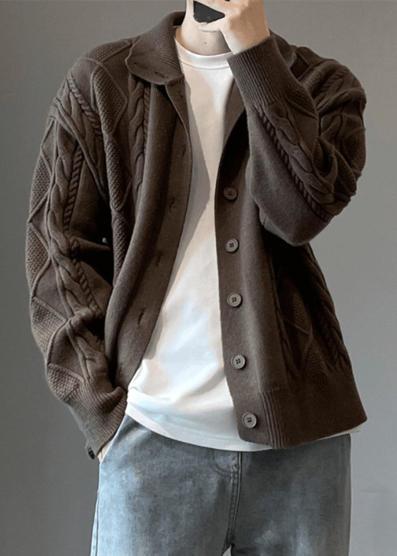 Simple Coffee Button Cozy Cable Knit Cardigan Spring