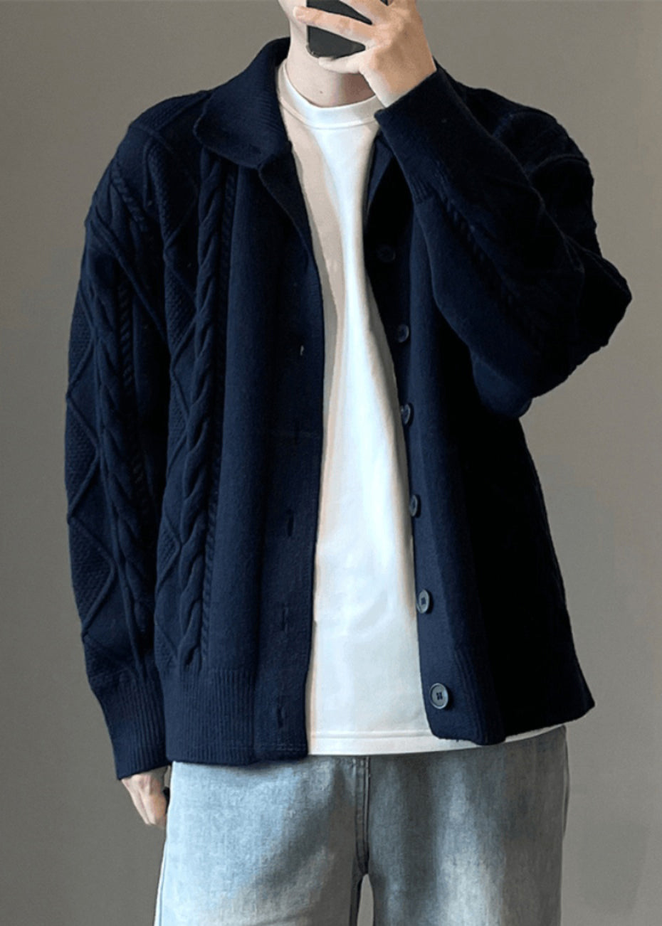 Simple Coffee Button Cozy Cable Knit Cardigan Spring