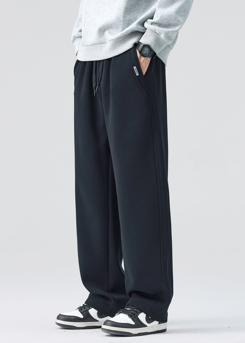 Simple Coffee Lace Up Elastic Waist Warm Fleece Pants Spring