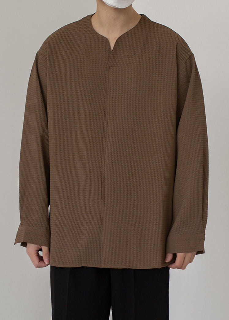 Simple Coffee V Neck Cotton Pullover Shirts Spring