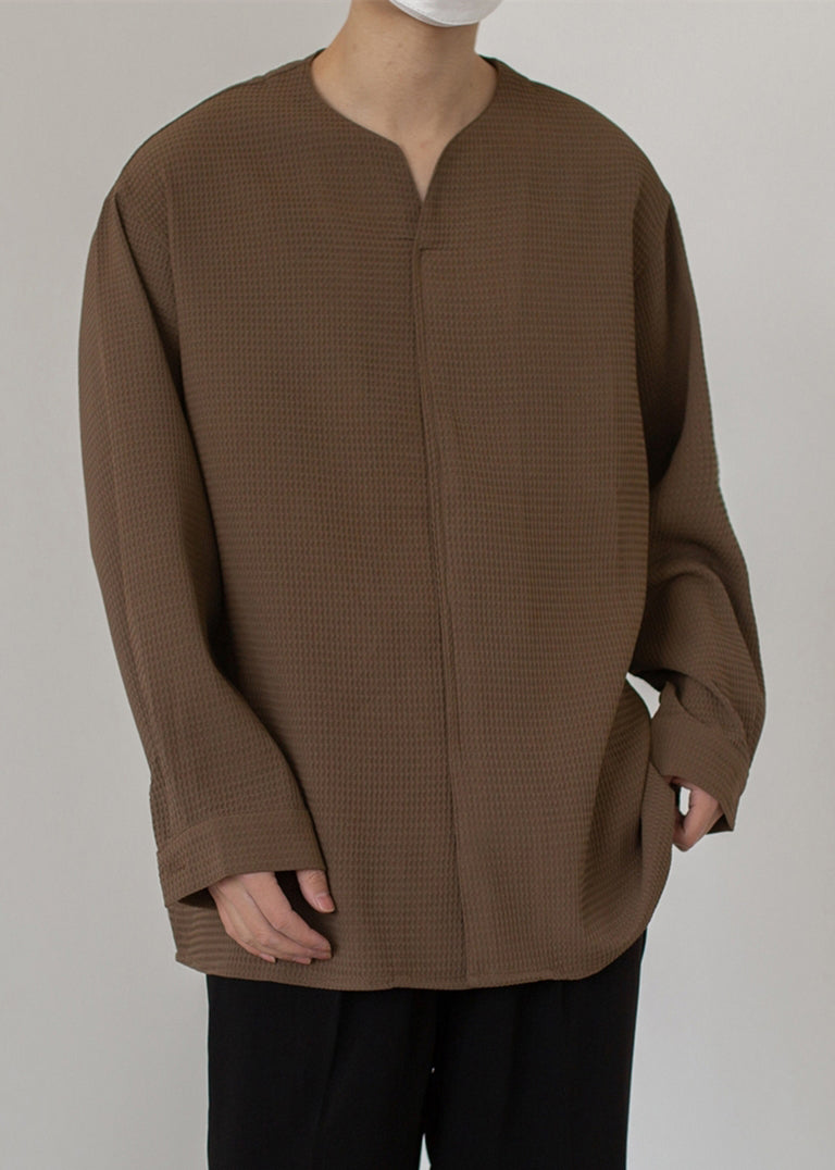 Simple Coffee V Neck Cotton Pullover Shirts Spring
