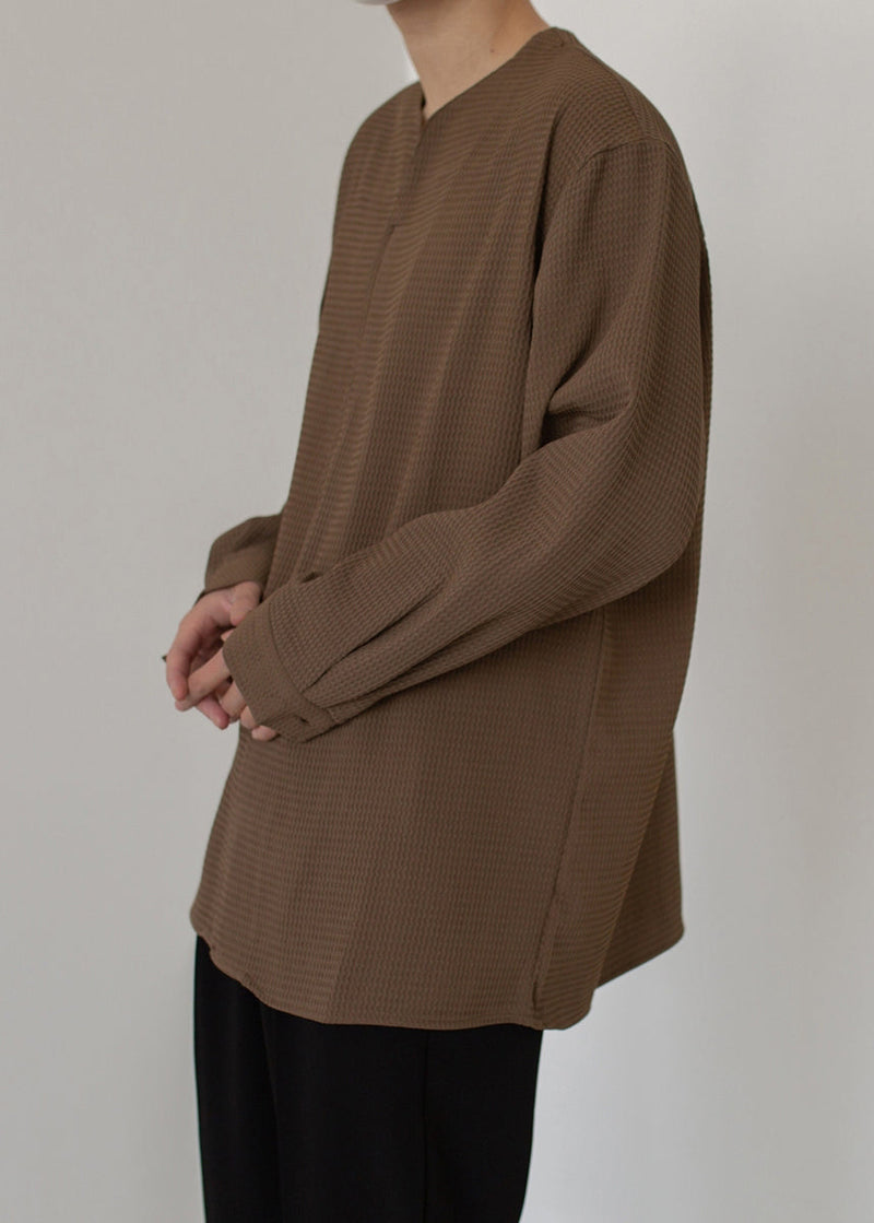 Simple Coffee V Neck Cotton Pullover Shirts Spring