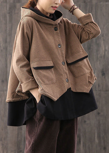 Simple Chocolate Retro Loose Button Fall Coat