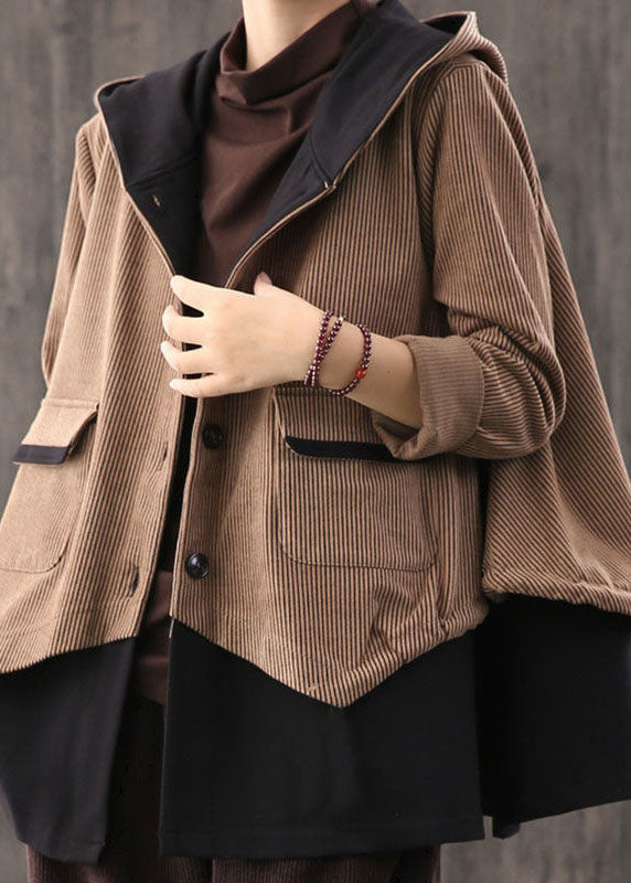Simple Chocolate Retro Loose Button Fall Coat