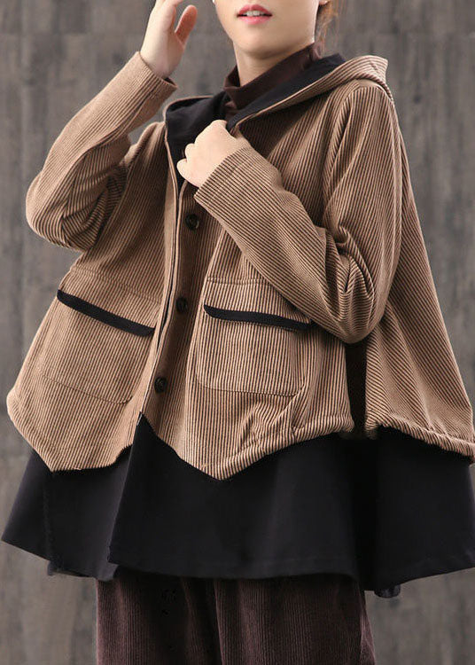 Simple Chocolate Retro Loose Button Fall Coat