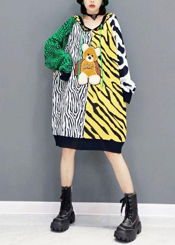 Simple Color Block Hooded Patchwork Fall Print Sweatshirt