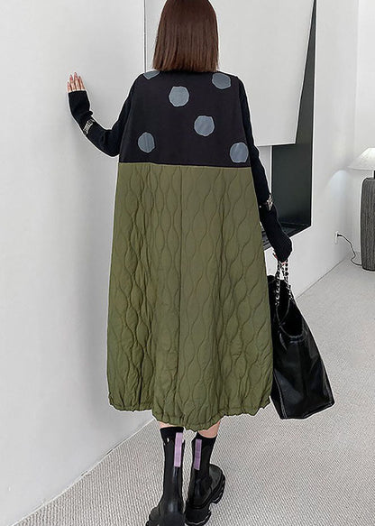Simple Colorblock O-neck Woolen Patchwork Fine Cotton Filled Maxi Dresses Winter
