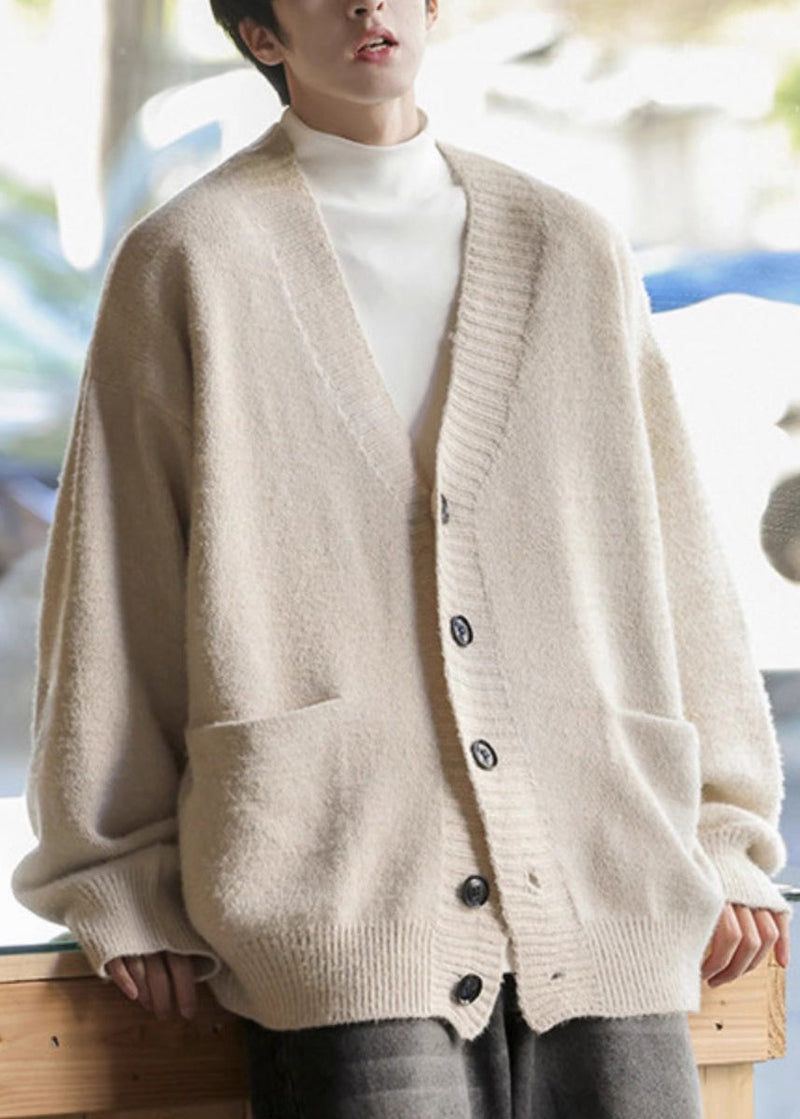 Simple Dark Gray V Neck Pockets Knit Cardigans Spring