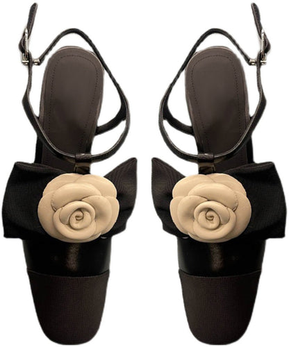 Simple Splicing Chunky Heel Sandals Silver Cowhide Leather