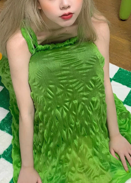 Simple Green Lace Up Spaghetti Strap Dress Sleeveless