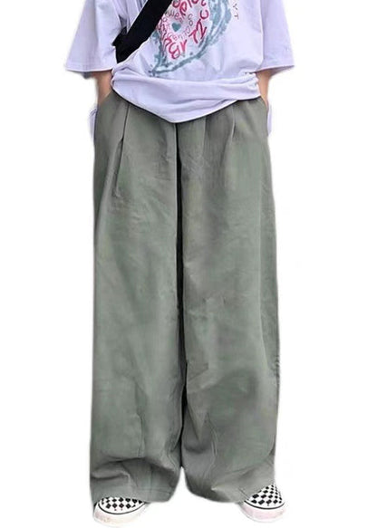 Simple Green Wide Leg Pants Cotton Wide Leg Pants Summer