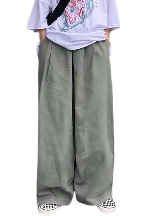 Simple Green Wide Leg Pants Cotton Wide Leg Pants Summer